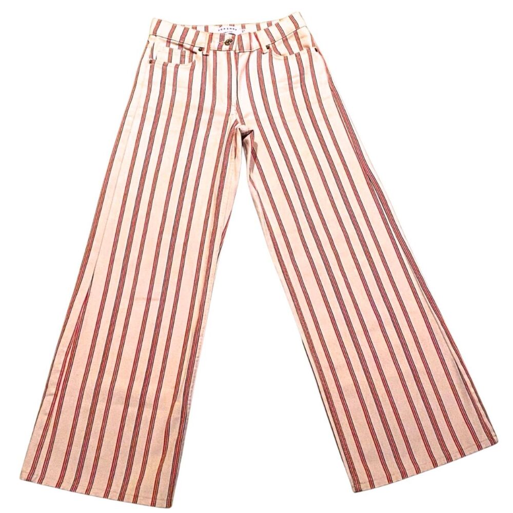 TopShop Stripe Mid Rise Wide Leg Jeans Red/White - Size 24x30 NWOT - Picture 5 of 7